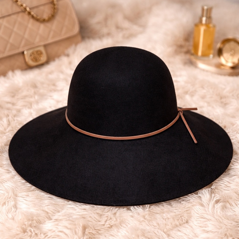Aritzia Talula Wool Wide Brim Hat Black Brown Trim S/M